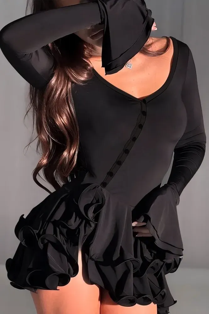 Black Tiered Ruffle Mini Dress - Image 1