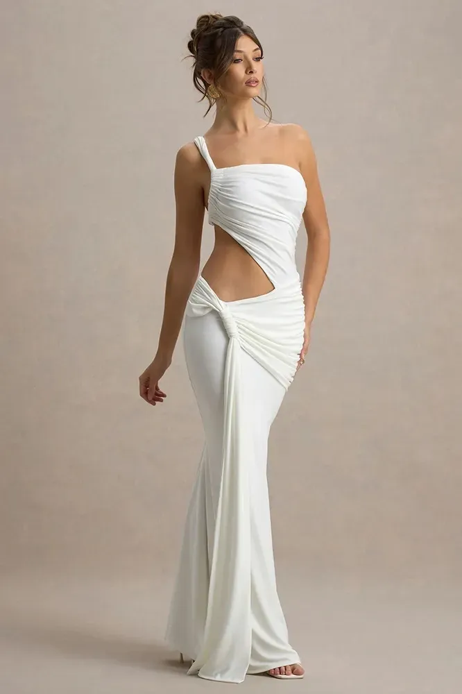 White Draped Cutout Maxi Dress - Image 1