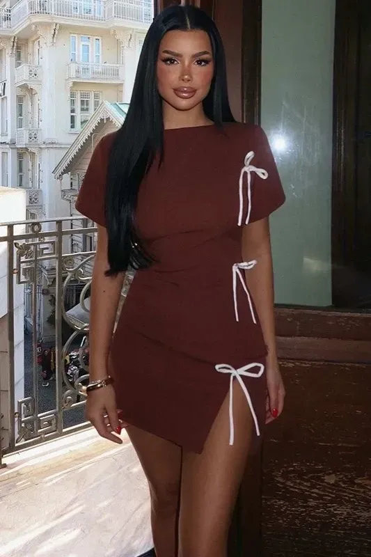 Brown Bodycon Aline Mini Dress