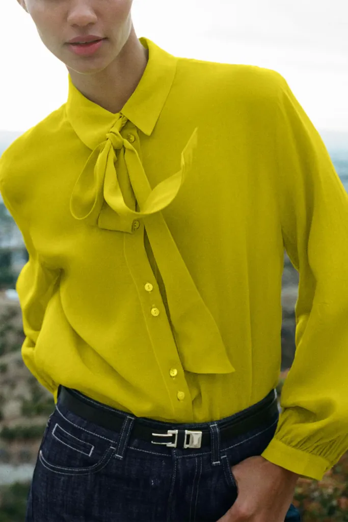 Yellow Solid Tieup Buttoned Shirt - Image 1