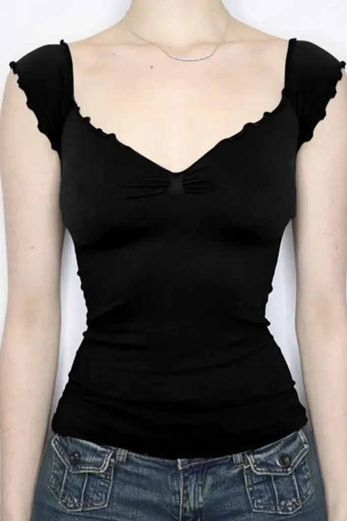 Black Ruched Sweetheart Neck Top - Image 1
