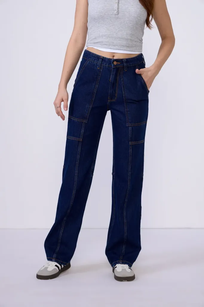 Dark Blue Solid Straight Jeans - Image 1
