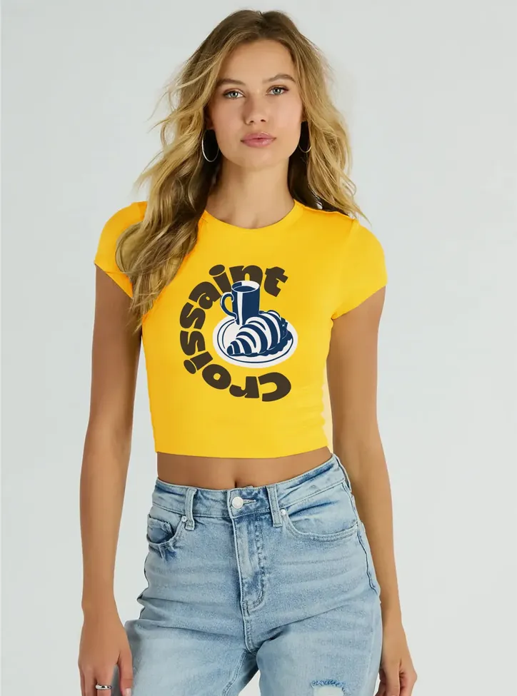 Yellow Graphic Crew Neck Crop Tshirt - Image 1