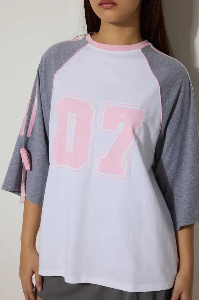 White Oversized Raglan Sleeve Printed Tshirt - Image 1
