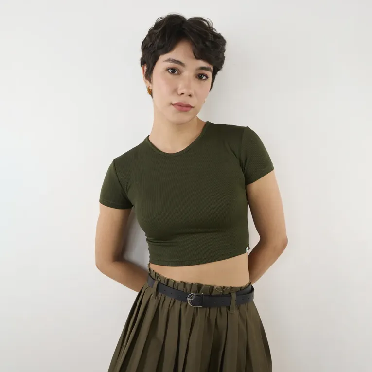 Dark Green Solid Cropped Top - Image 1