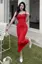 Red Embroidered Detail Midi Dress