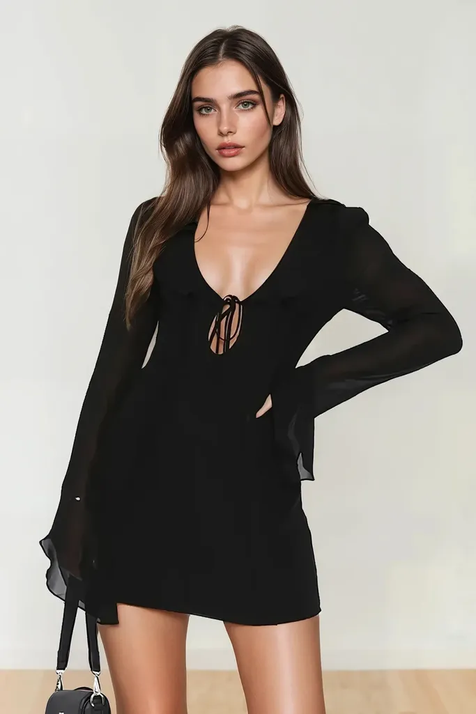 Ruffled Bell Sleeve Mini Dress - Image 1