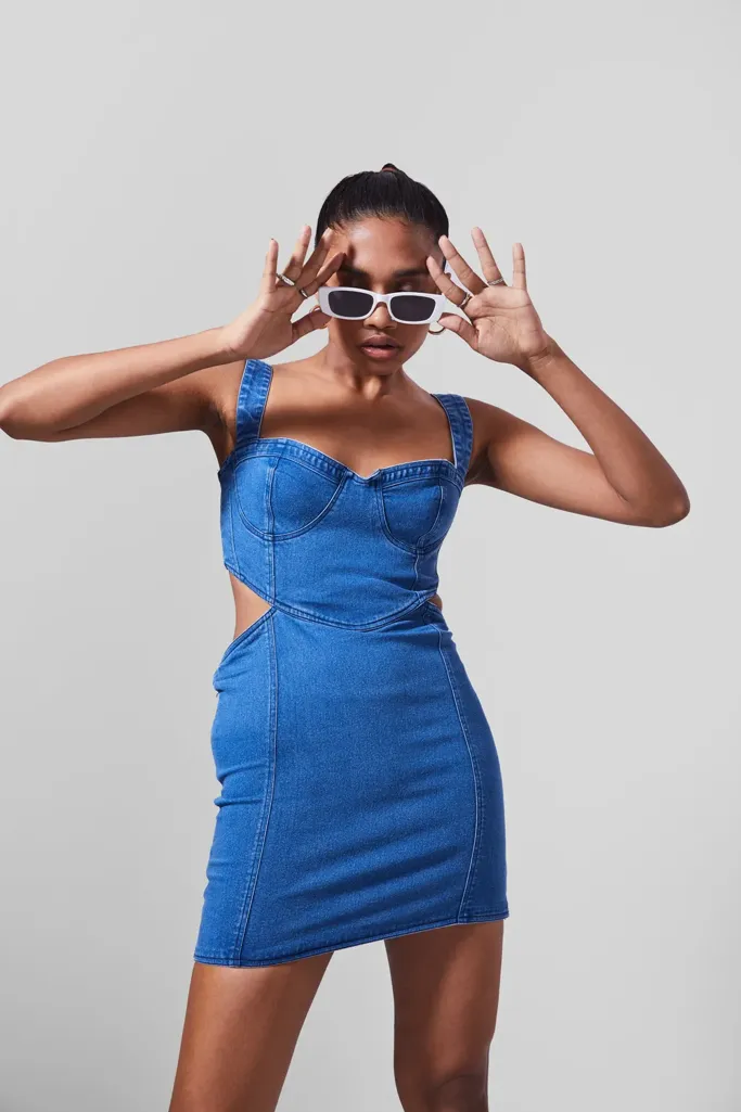 Denim Side Cutout Dress - Image 1