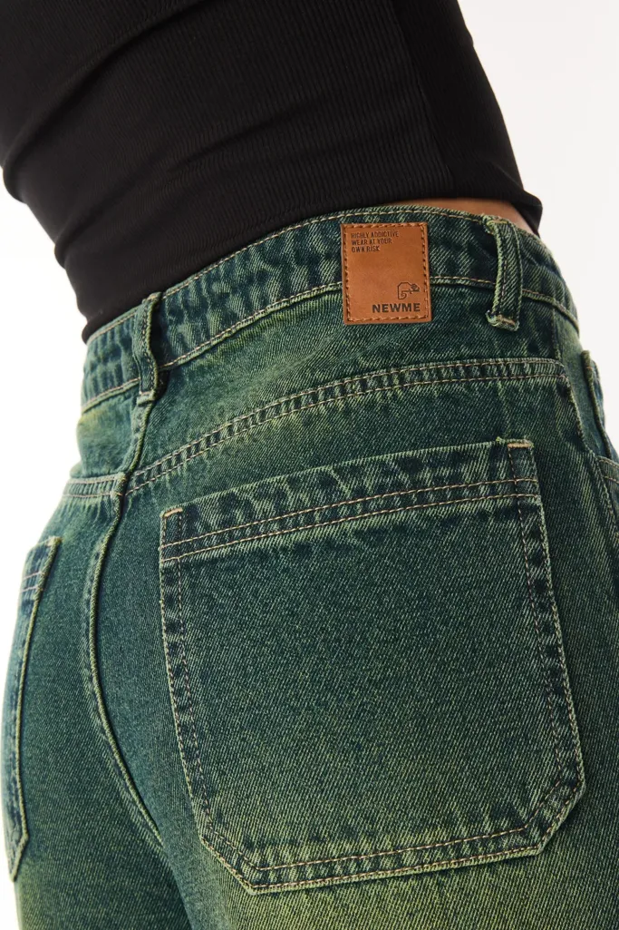 Green Tinted Washed Wide Leg Jeans - Image 1