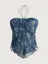 Dark Blue Ruched Halter Neck Layered Top
