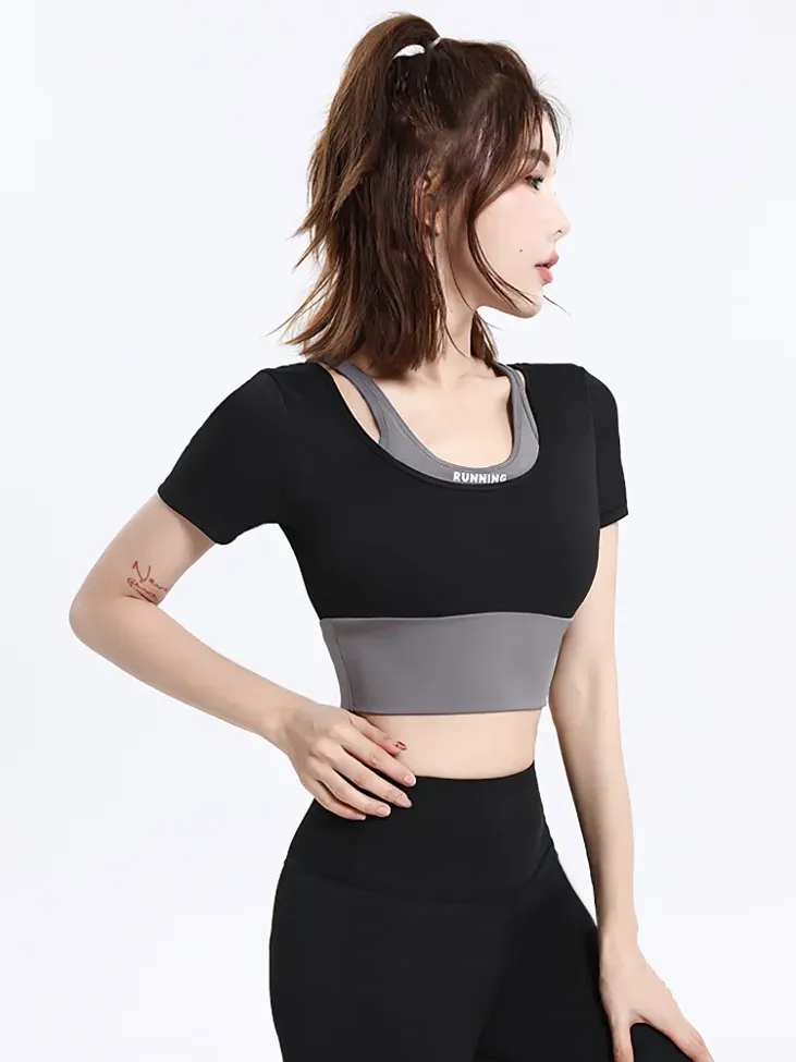 Colourblocked Layered Crop Top - Image 1