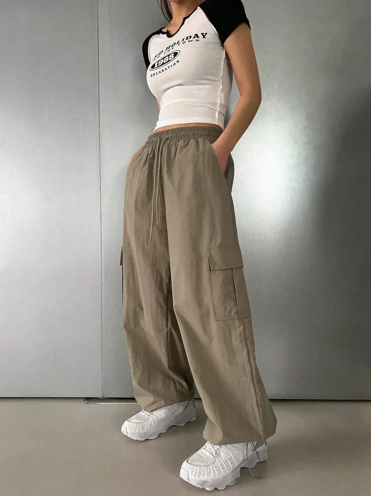 Khaki Cargo Drawstring Pants - Image 1
