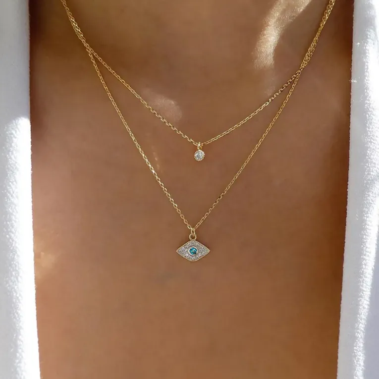Gold Imitation Evil Eye Layered Necklace - Image 1