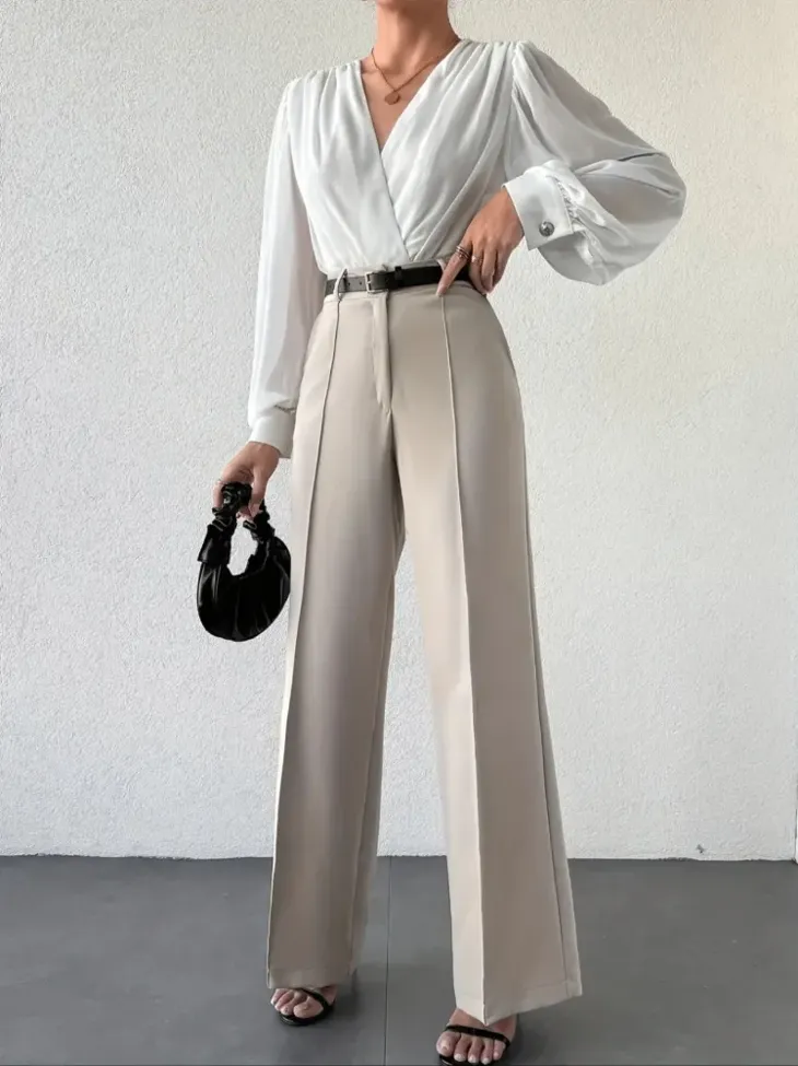 Highrise Grey Wideleg Pants - Image 1