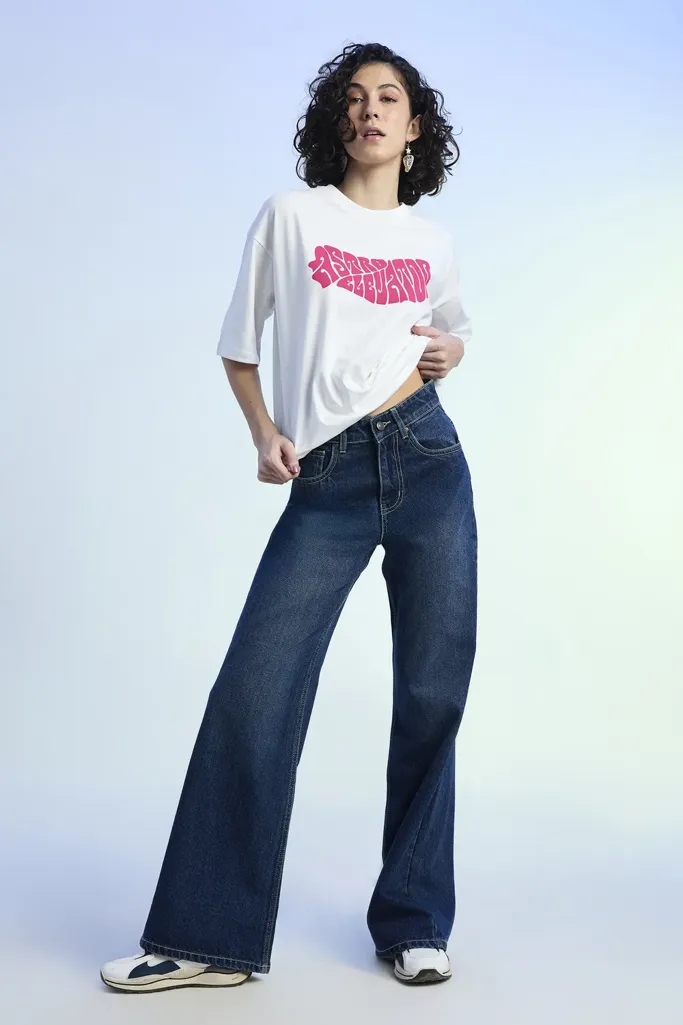 Dark Blue High Rise Non Stretch Wide Leg Full Length Jeans - Image 1