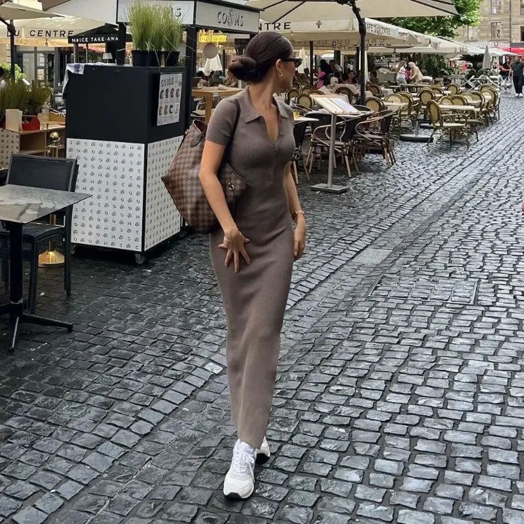 Solid Slit Ribbed Dress - Image 1