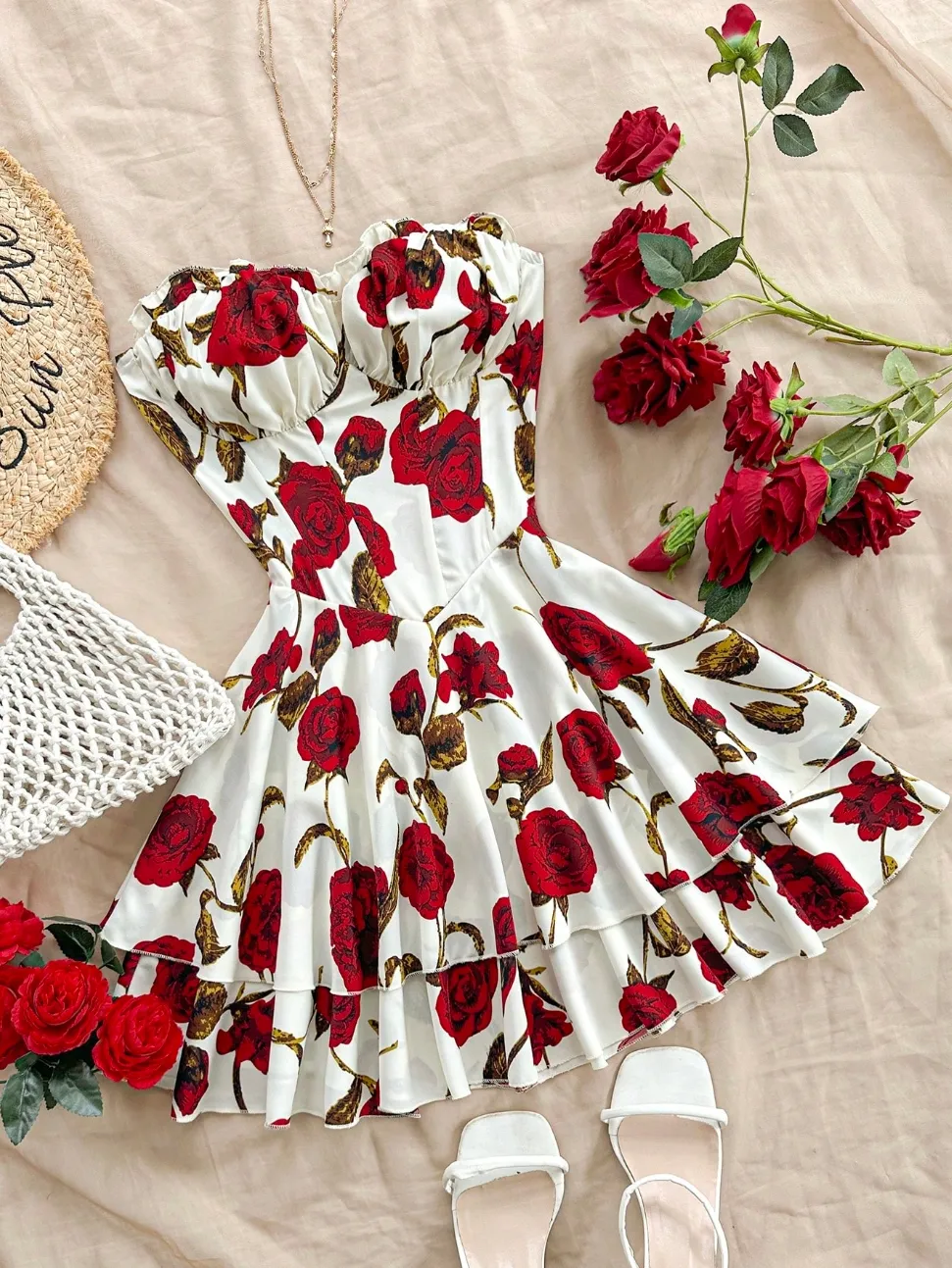 White Floral Layered Mini Dress NEWME