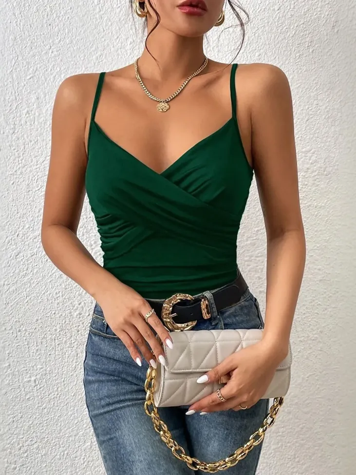 Dark Green Ruched Cami Top - Image 1