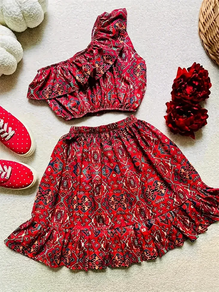 Geometric Red Ruffle Coord Set - Image 1