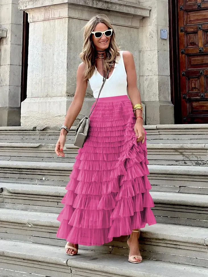 RRR 2way tulle tiered dress skirt 美品 Shop Smocked sheer tulle tiered dress | eShakti