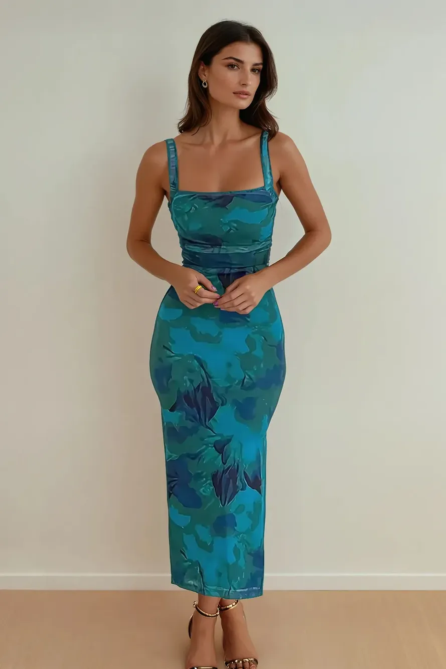 Purple Floral Halter Neck Bodycon Dress - NEWME