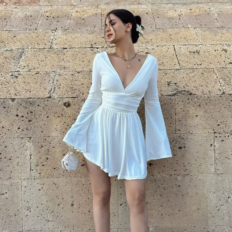 White Neck Line Dress - Image 1
