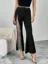Black Mesh Detail Flared Trousers