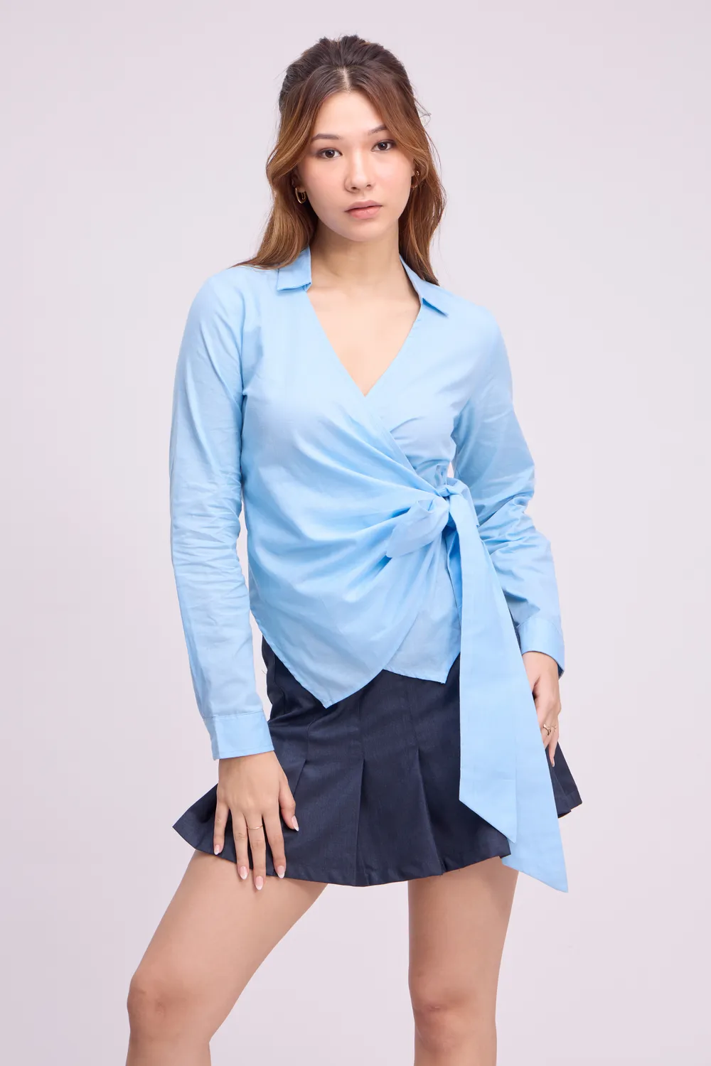 Blue Side Knotted Wrap Top - NEWME