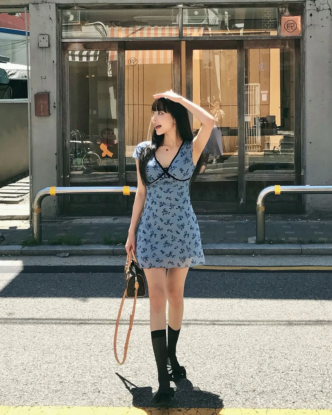 Blue V-Neck Floral Dress
