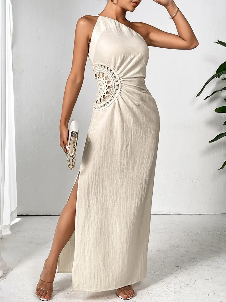 Off White One Shoulder Maxi Dress - Image 1