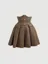 Brown Pin Check Pleated Skirt