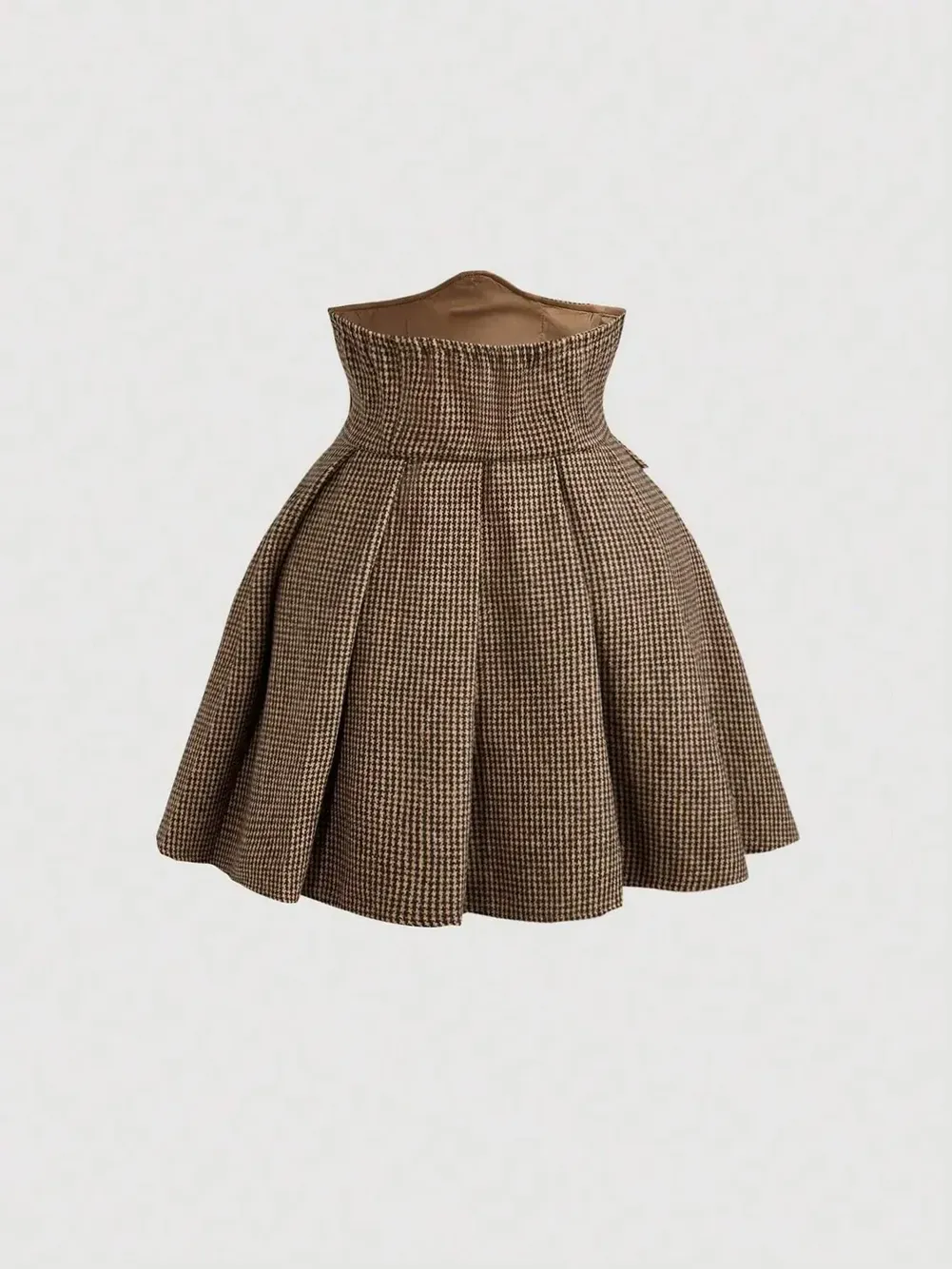【Anyone more】Select Brown Check Pleats Skirt Women's Pleated Tennis Skirt with Side Button & Zip Closure