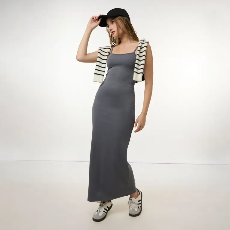 Dark Grey Solid Maxi Dress - Image 1