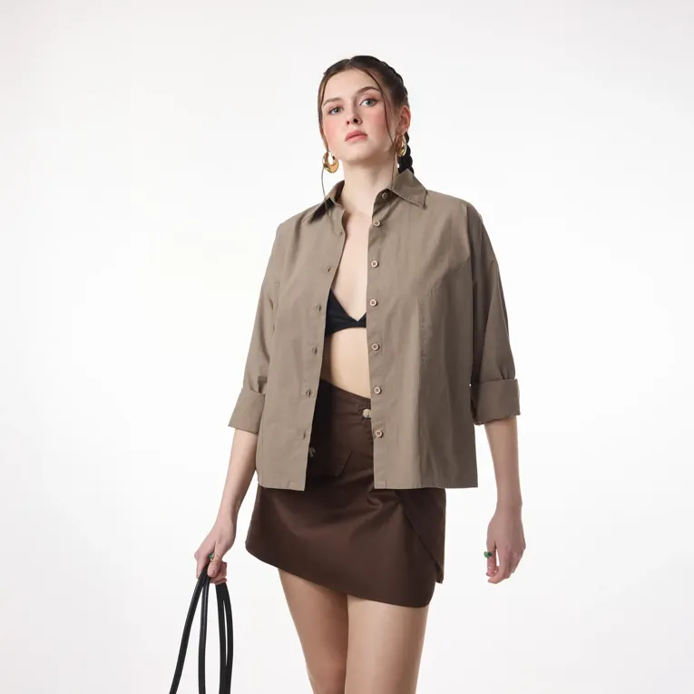Brown Solid Regular Shirt - Image 1