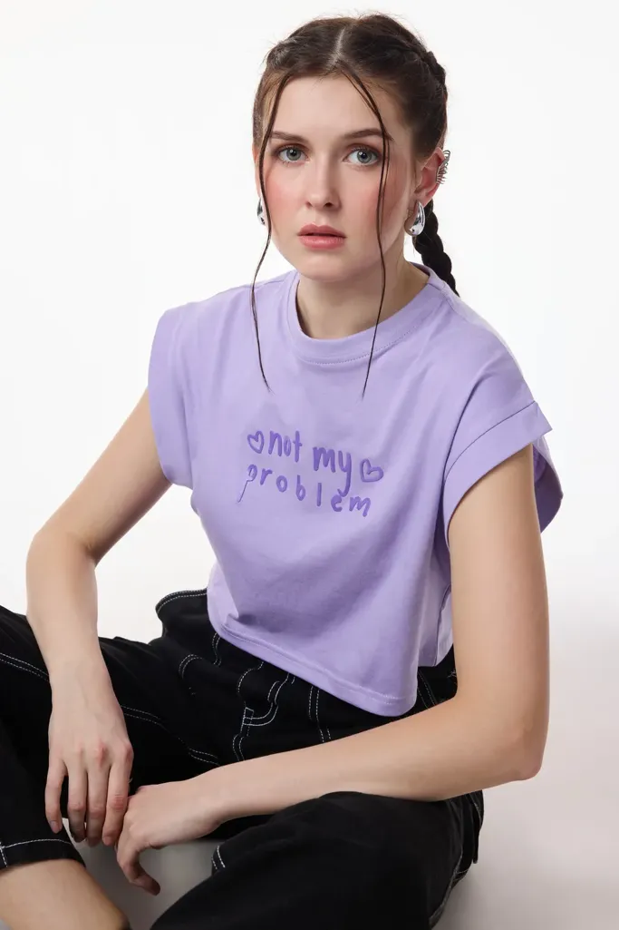 Lilac Graphic Print Crop Tee - Image 1