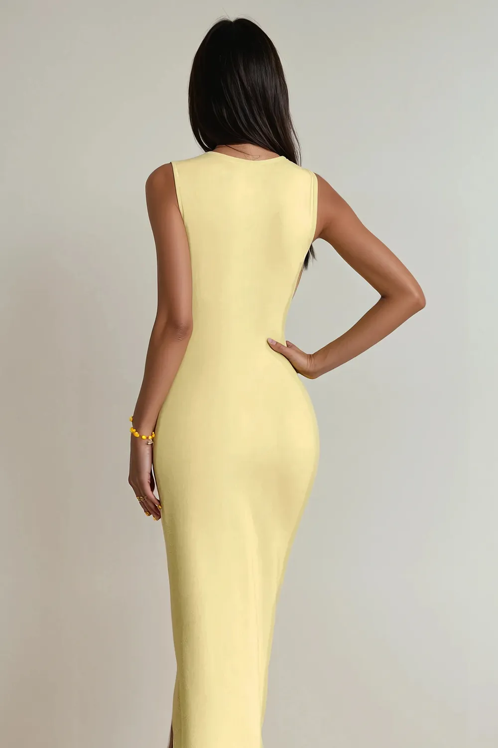 Yellow Draped Square Neck Dress - NEWME
