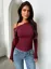 Maroon Solid Asymmetric Neck Gathered Top