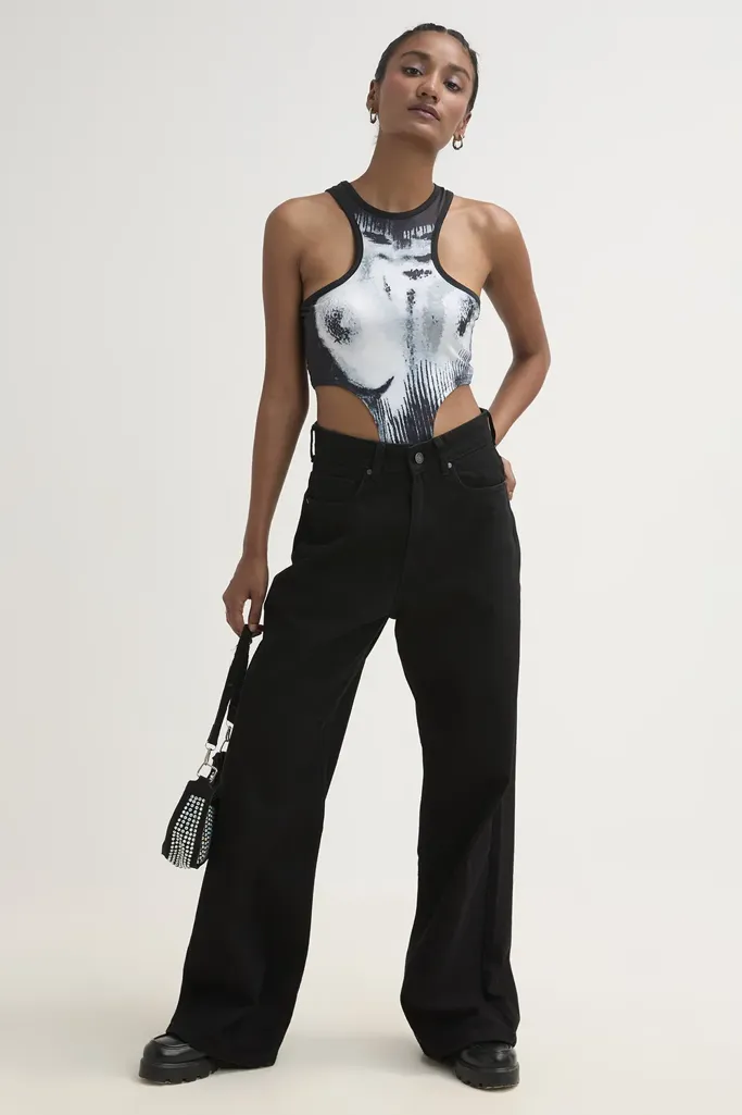 Black High Rise Wide Leg Jeans - Image 1