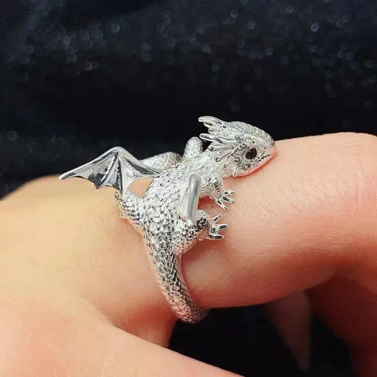 Imitation Silver Dragon Finger Ring - Image 1