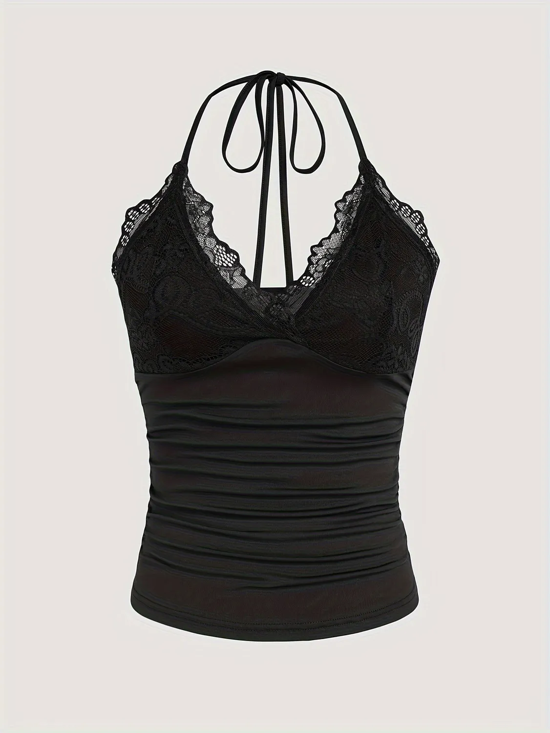 Black Lace Detail Halter Neck Crop Top