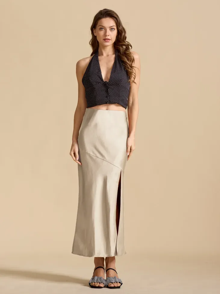 Cream Slit Detail Aline Maxi Skirt - Image 1