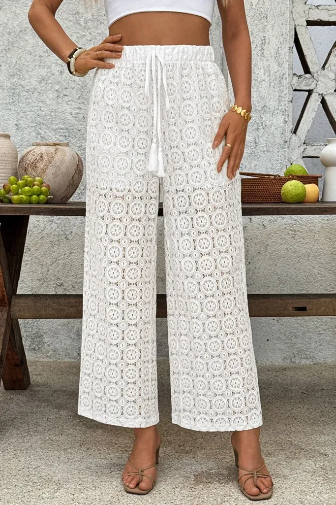 White Lace Cotton Pants - Image 1