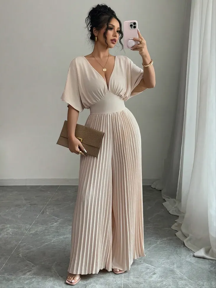 Apricot Pleated Wideleg Jumpsuit - Image 1