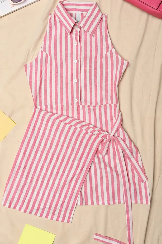 Pink Striped Shirt Dress - Image 1