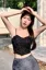 Black Textured Semi Sweetheart Top