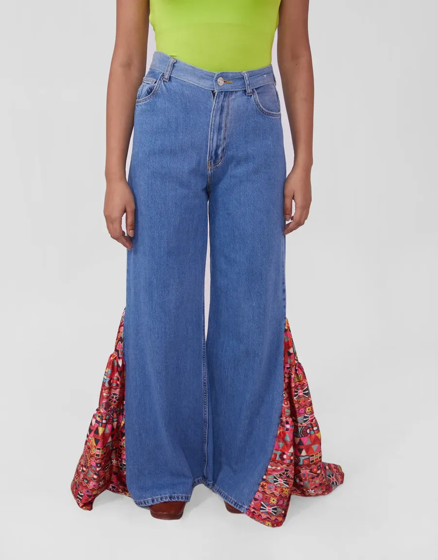 Printed Wide Leg Jeans - NEWME