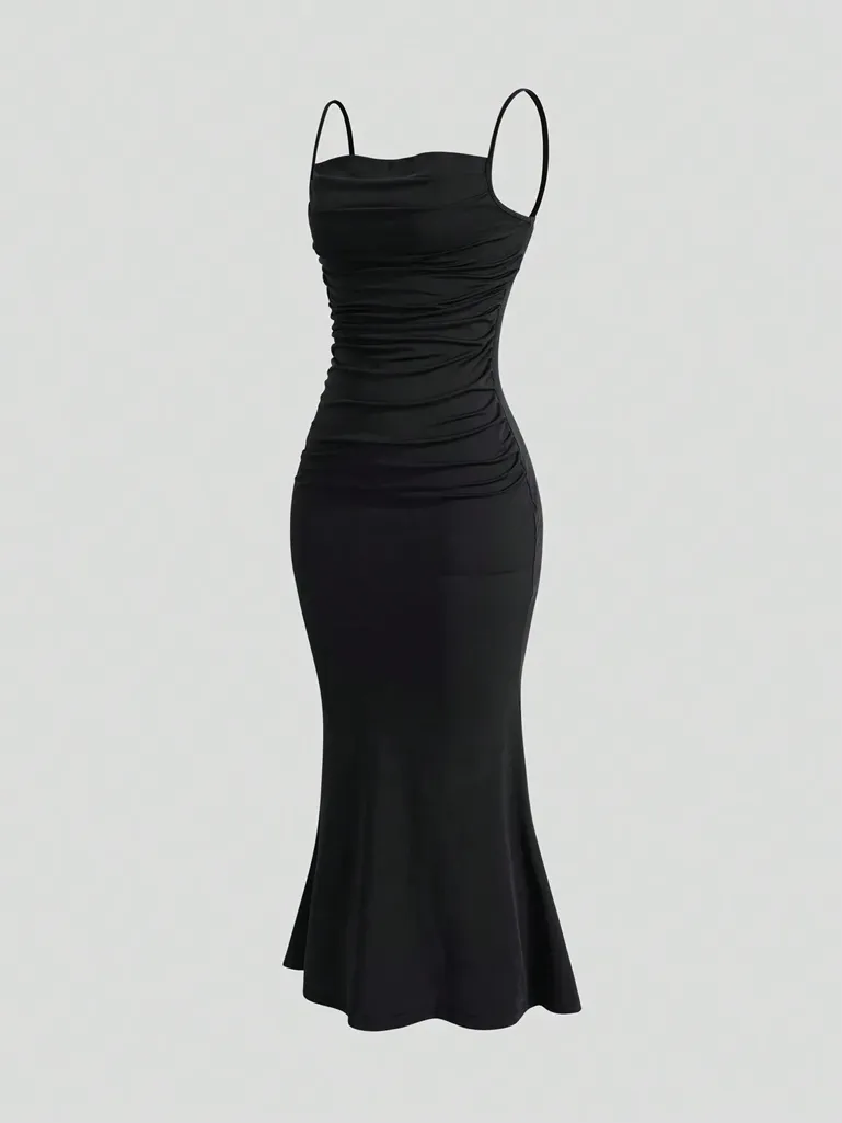 Spaghetti Strap Black Fitted Bodycon Dress Black Spaghetti Strapped Maxi Dress NEWME