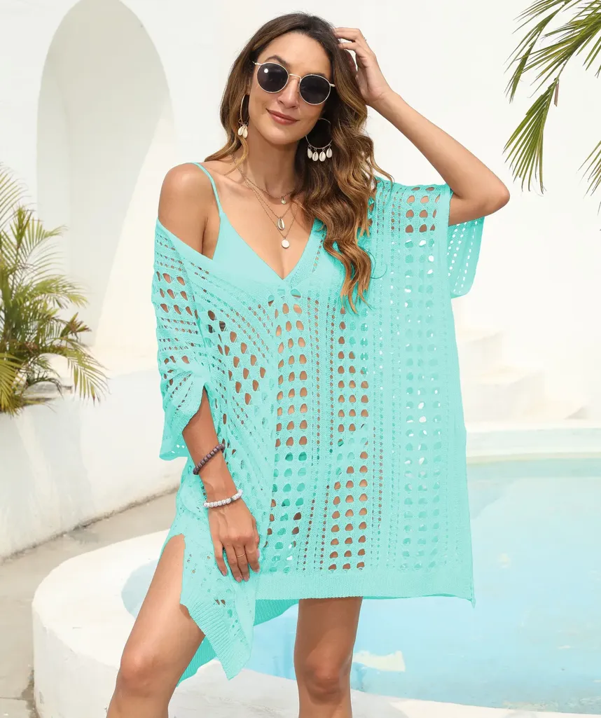 Turquoise Neck Crochet Dress - NEWME