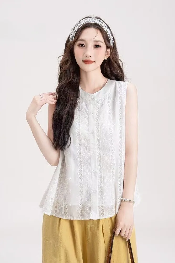 White Semisheer Round Neck Top - Image 1
