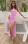 Pink Asymmetric Neckline Slit Dress